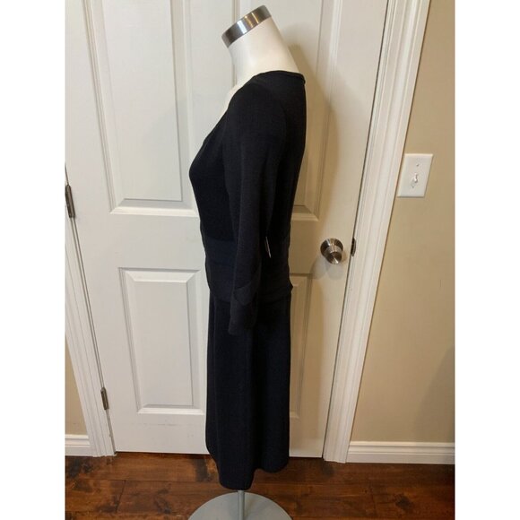 St. John Collection Black Layered Panel 3/4 Sleeve Knit Dress, Size 10 - Picture 3 of 5